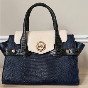 Michael Kors Alligator Skin Satchel Limited Edition -Blue/Cream and Dark Green